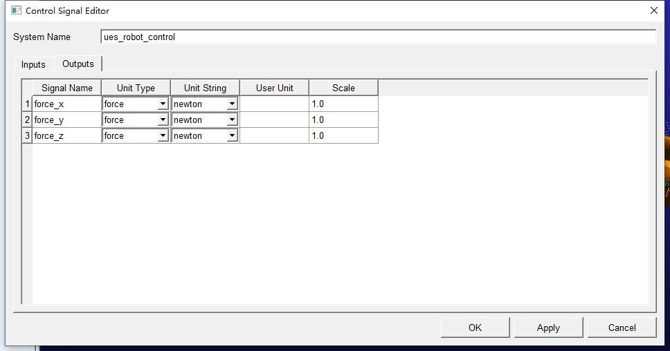 @FY8O8RY9AN8Y4{1%@0Y7P-1680400372310-5.png)
在名称(Name )中输入robot_control,在系统类型(System Type栏中选择外部系统库(External System Library ),在静态搁置(Static Hold)栏中选择开(On )在输入的个数( Number of Inputs )栏中输入12,在输出的个数( Number of Outputs )栏中输入3,如图所示。然后单击
图标,系统弹出创建单变量对话框。
在创建单变量对话框中按照如图所示的参数进行设置。然后单击OK(确定)按钮完成设置。
![变量